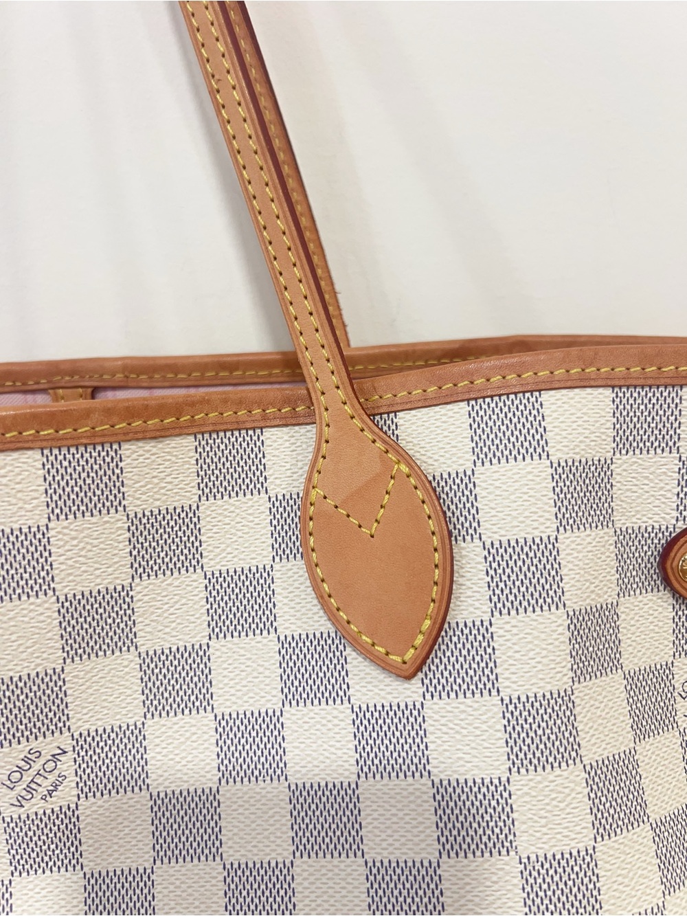 Louis Vuitton Damier Azur Check Tote with Tan Leather Trim - Picture 6 of 11